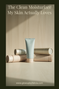 Minimalist skincare flat lay featuring clean moisturizer tubes in neutral packaging with soft lighting and luxury beauty aesthetic.