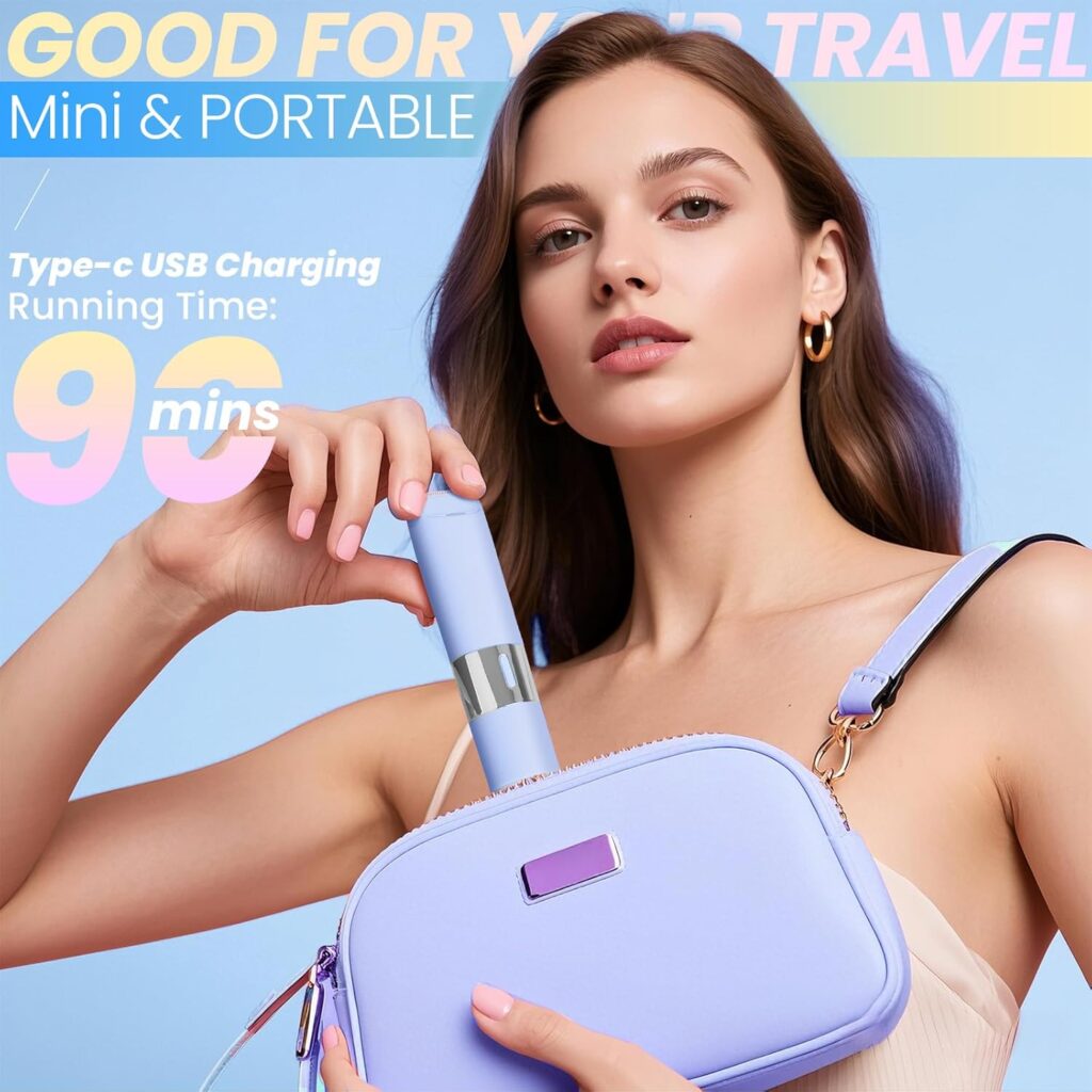 Woman using a portable waterproof bikini shaver for travel-friendly summer grooming