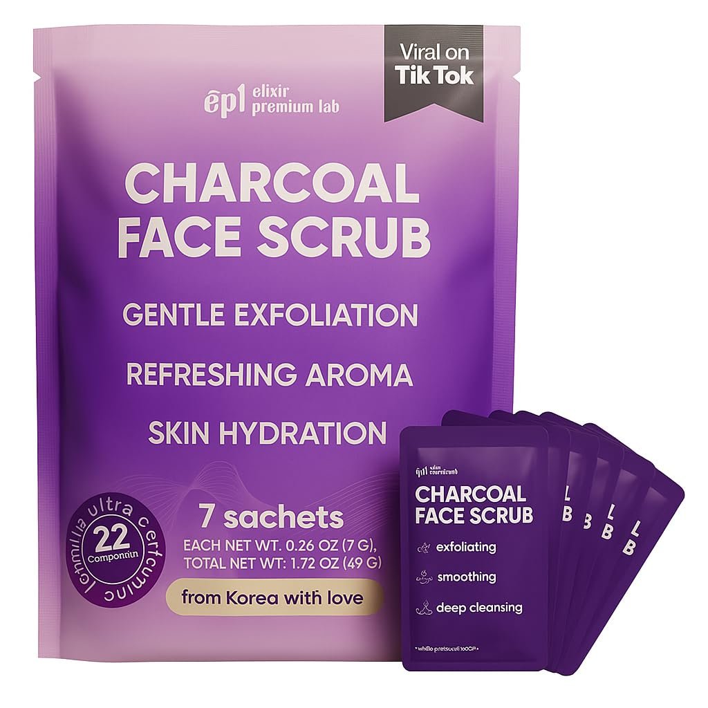 Charcoal face scrub for gentle exfoliation and removing summer buildup during a back-to-routine beauty reset